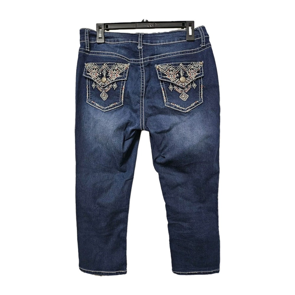 ND Weekend Capri Jeans Womens 10 Blue Dark Wash Embroidered Distressed Cropped